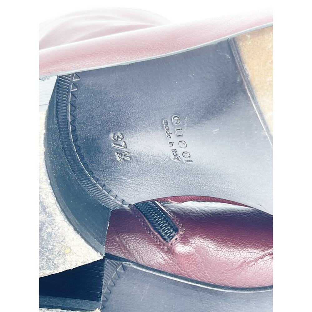 Gucci Burgundy Leather Chain Horsebit Kitten Block Heel Ankle Boots EU 37 - Picture 11 of 11